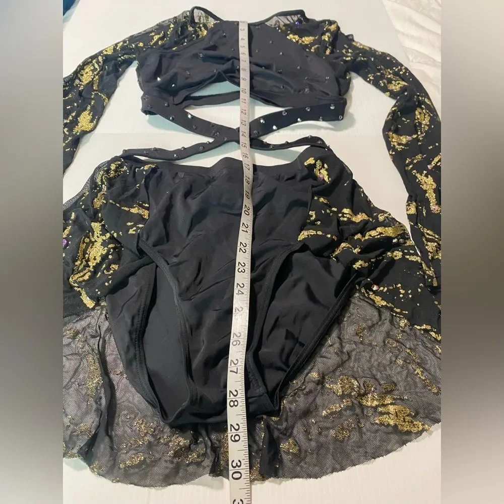 Weissman elite dance costume black gold Glitter Brush Mesh Dress D11680 MA adult